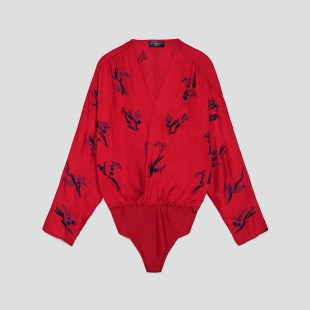 Zara embroidered bodysuit red Size S
